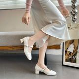  Giày Mary Jane Cao Gót 4 Phân Da Thật 301-25 