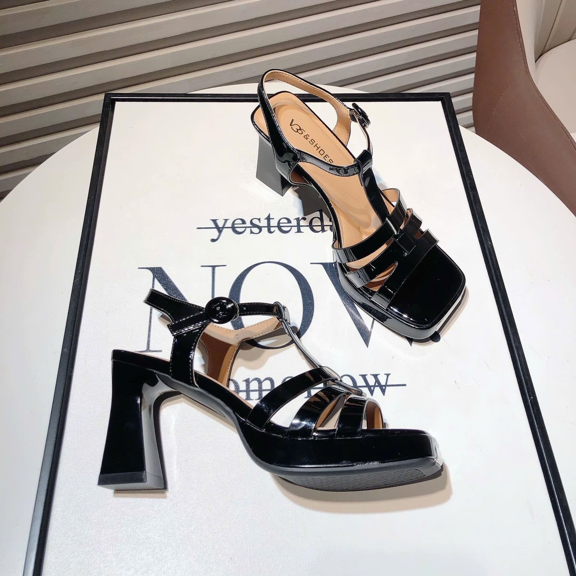  Giày Sandal Cao Gót 7 Phân Đế Đúp 2 Phân Da Bóng Cao Cấp D12887 