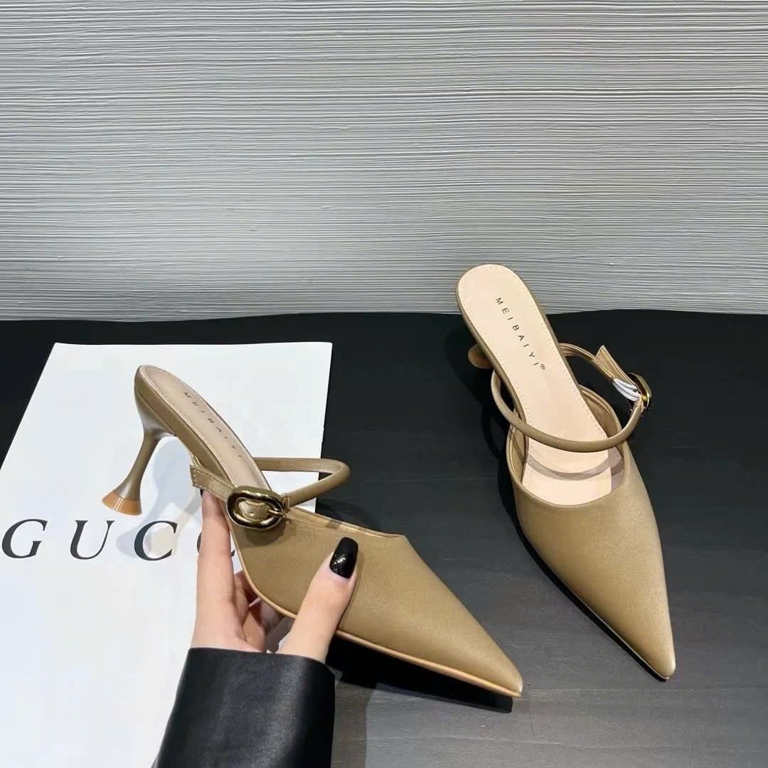  Dép Cao Gót Da Lì 7 Phân  H88-50 