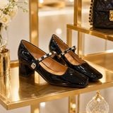  Giày Mary Jane Cao Gót 6 Phân Da Bóng Cao Cấp 7467-37 