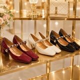  Giày Mary Jane Cao Gót 6 Phân Da Bóng Cao Cấp 7467-37 