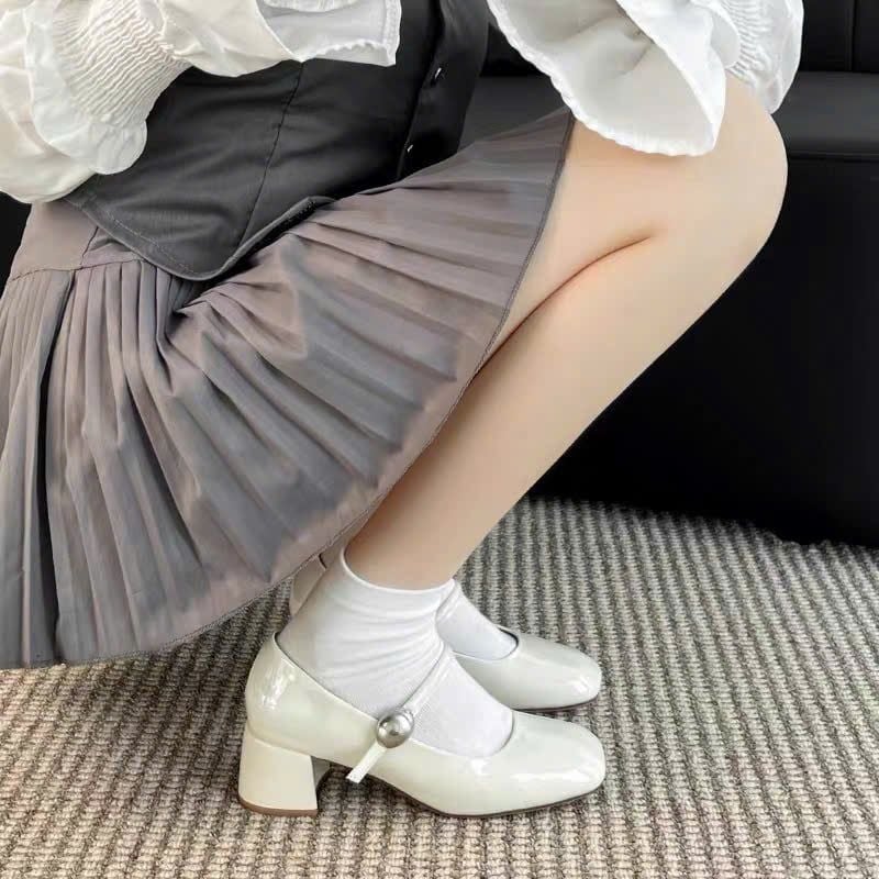  Giày Mary Jane Cao Gót 4 Phân Da Bóng Cao Cấp 7759 
