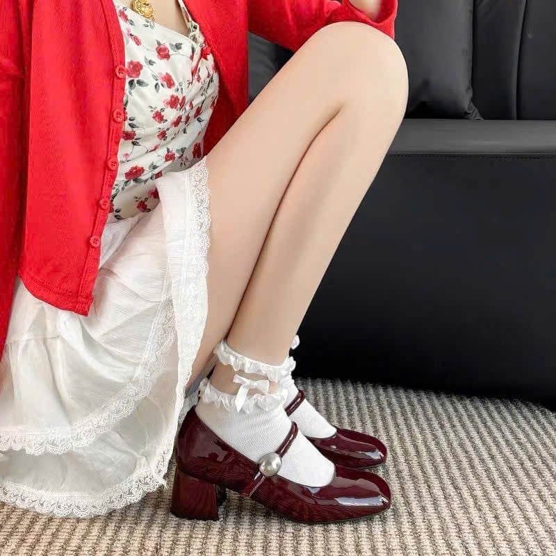  Giày Mary Jane Cao Gót 4 Phân Da Bóng Cao Cấp 7759 