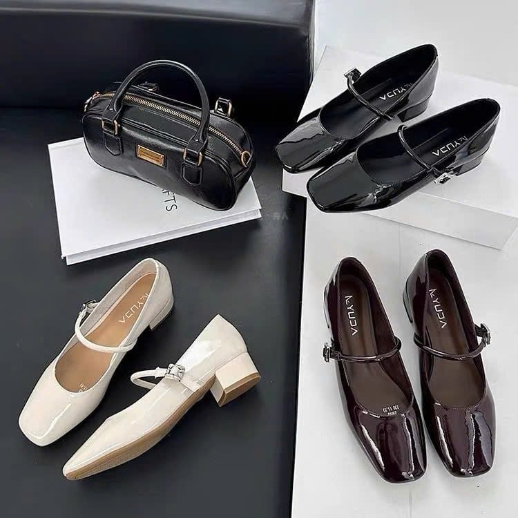  Giày Mary Jane Cao Gót 3 Phân Da Bóng Cao Cấp 25003 