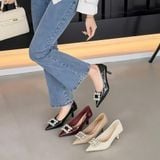  Giày Cao Gót 6 Phân Da Bóng Đính Đá Cao Cấp WM0890 