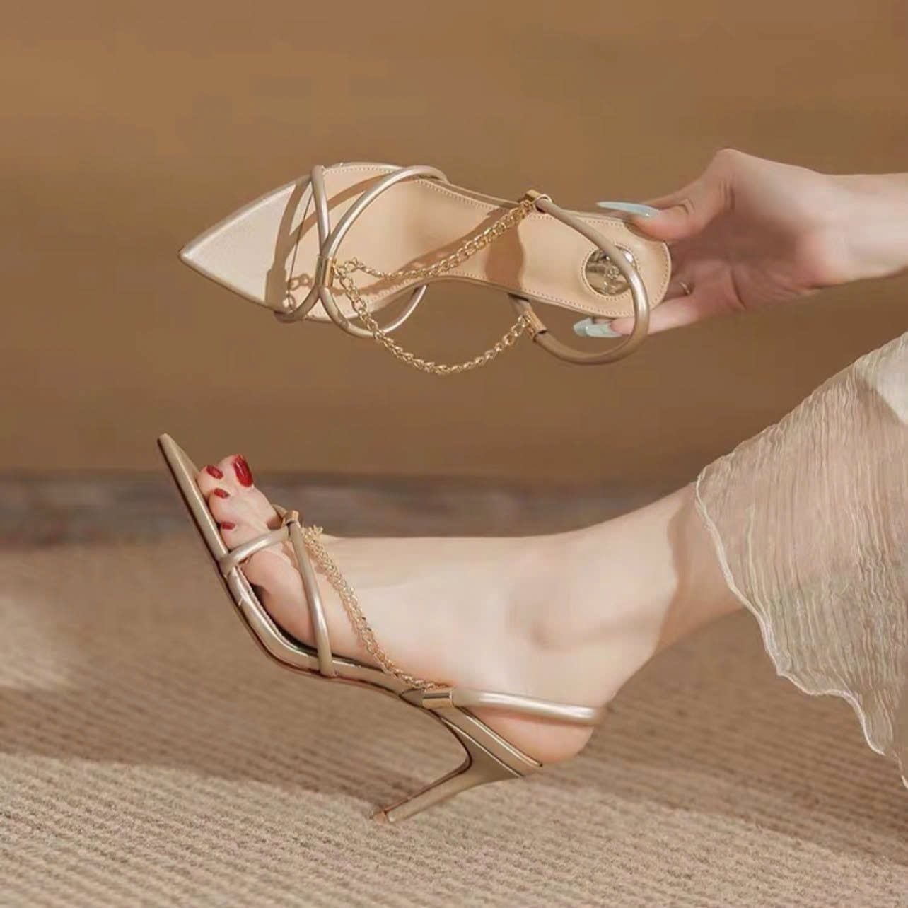  Giày Sandal Cao Gót Dây Mảnh 7 Phân H653-3 