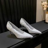  Giày Cao Gót 9 Phân Gót Phối Satin Đính Đá Cao Cấp 858-5 