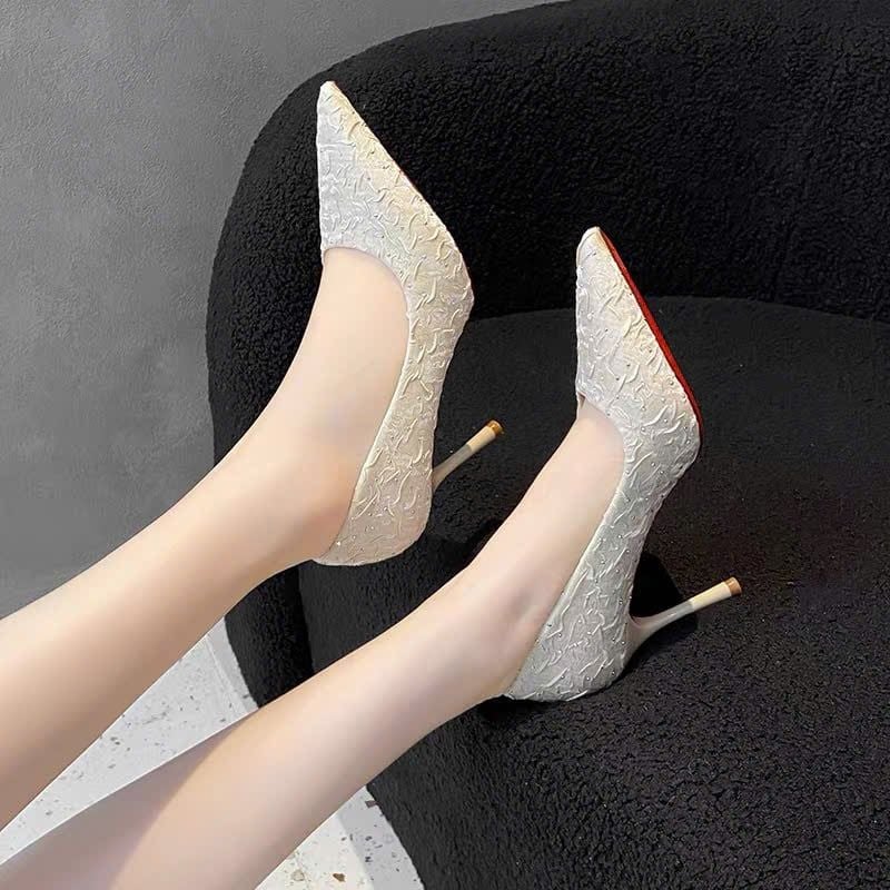  Giày Cao Gót 9 Phân Gót Phối Satin Đính Đá Cao Cấp 858-5 