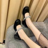  Giày Mary Jane Cao Gót 5 Phân Da Bóng Đính Đá Cao Cấp 0556-042 