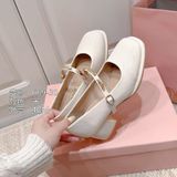  Giày Mary Jane  Cao Gót 4 Phân Da Bóng Cao Cấp 669-30 