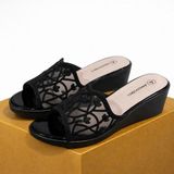  Dép Xuồng Trung Niên Cao Gót 5 phân Đính Đá Phối Lưới Cao Cấp Fullbox Hãng 7520 