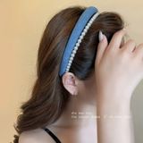  Bờm tóc kép màu denim phối bờm ngọc trai - H-BOM169 