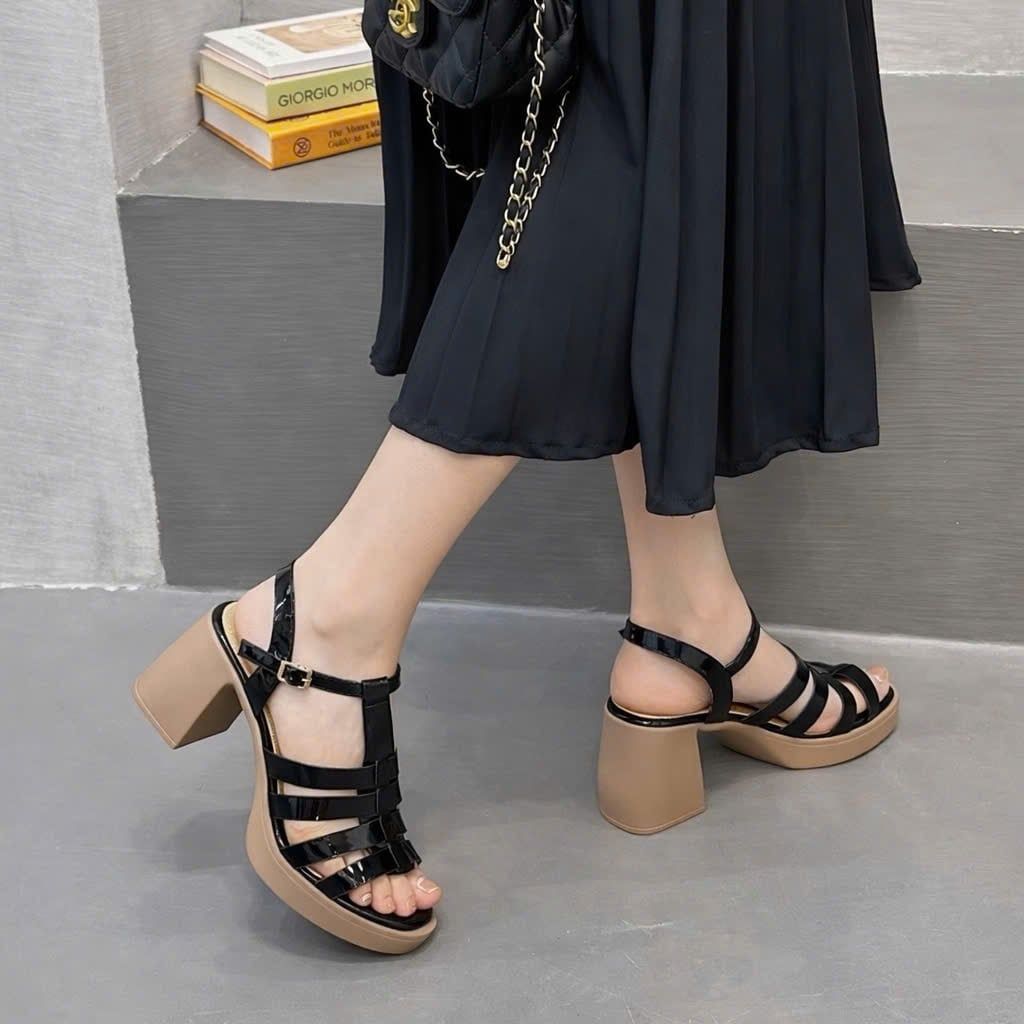  Giày Sandal Cao Gót 7 Phân Đế Đúp 2 Phân Da Bóng Cao Cấp 50230 