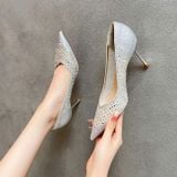  Giày Cao Gót 7,5 Phân Phối Lưới Đính Đá 528-181 