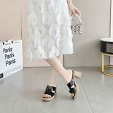  Dép Nữ Gót Vuông 7 Phân Đế Đúc Da Bóng Cao Cấp 53118-8 