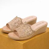  Dép Xuồng Trung Niên Cao Gót 5 phân Đính Đá Phối Lưới Cao Cấp Fullbox Hãng 7520 