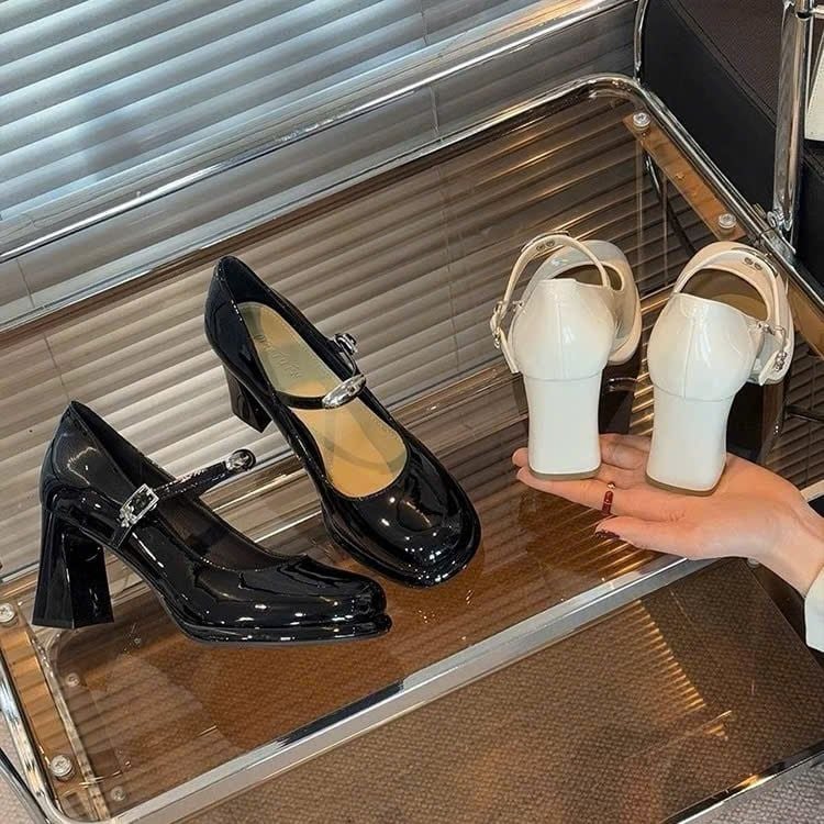  Giày Mary Jane  Cao Gót 7 Phân Da Bóng Cao Cấp 8850 