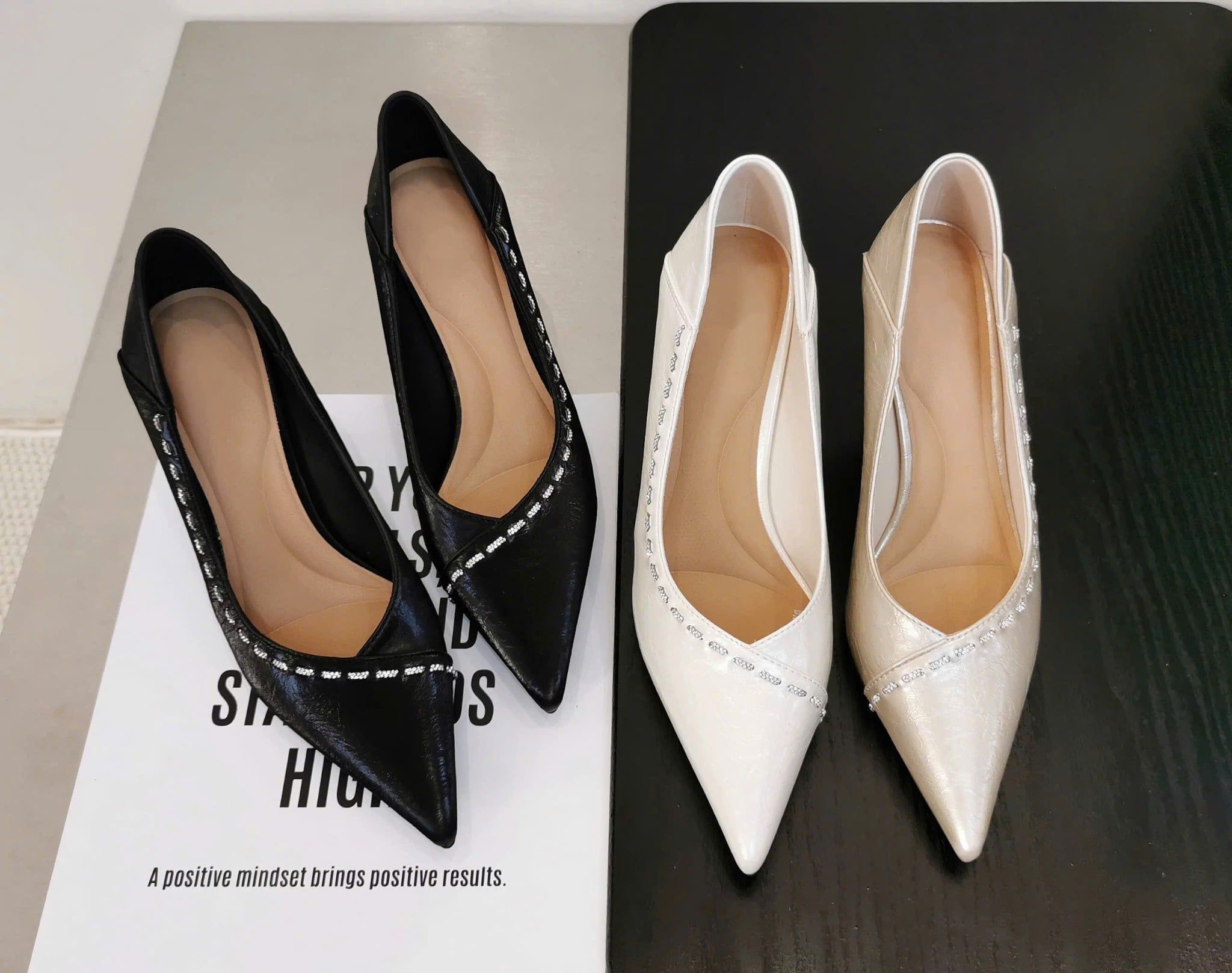  Giày Cao Gót 8 Phân Da Lì Phối Đá Cao Cấp BX878-1 