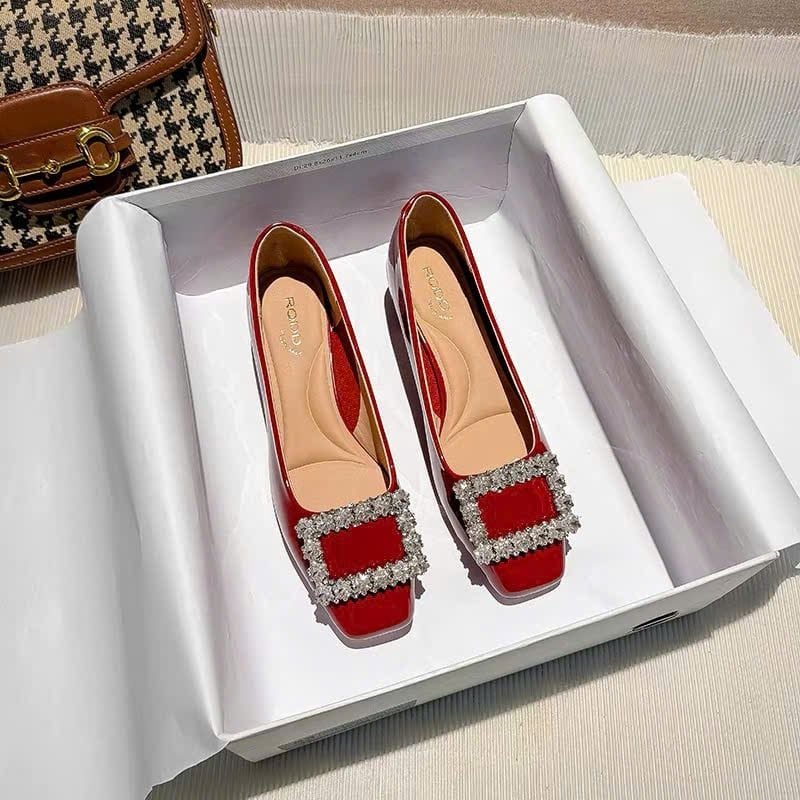  Giày Cao Gót 4 Phân Da Bóng Đính Đá Cao Cấp 1598-56 