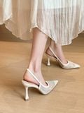  Giày Cao Gót 9 Phân Lưới Phối Kim Sa Cao Cấp 7199-6 
