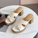  Dép Nữ Gót Vuông 7 Phân Đế Đúc Da Bóng Cao Cấp 53118-8 