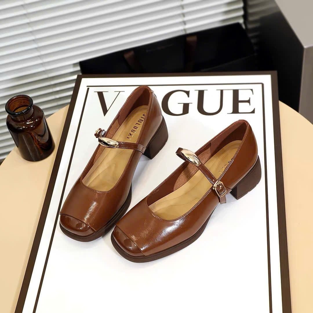  Giày Búp Bê Mary Jane 3 Phân Da Lì Cao Cấp 1110-1 