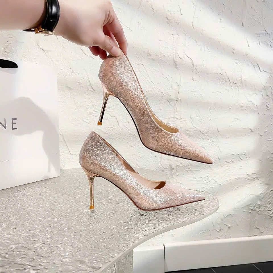  Giày Cao Gót 8 Phân Da Phối Kim Tuyến Cao Cấp 698-11 