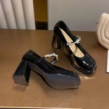  Giày Cao Gót 7 Phân Da Bóng Đính Đá Cao Cấp 8385-3 