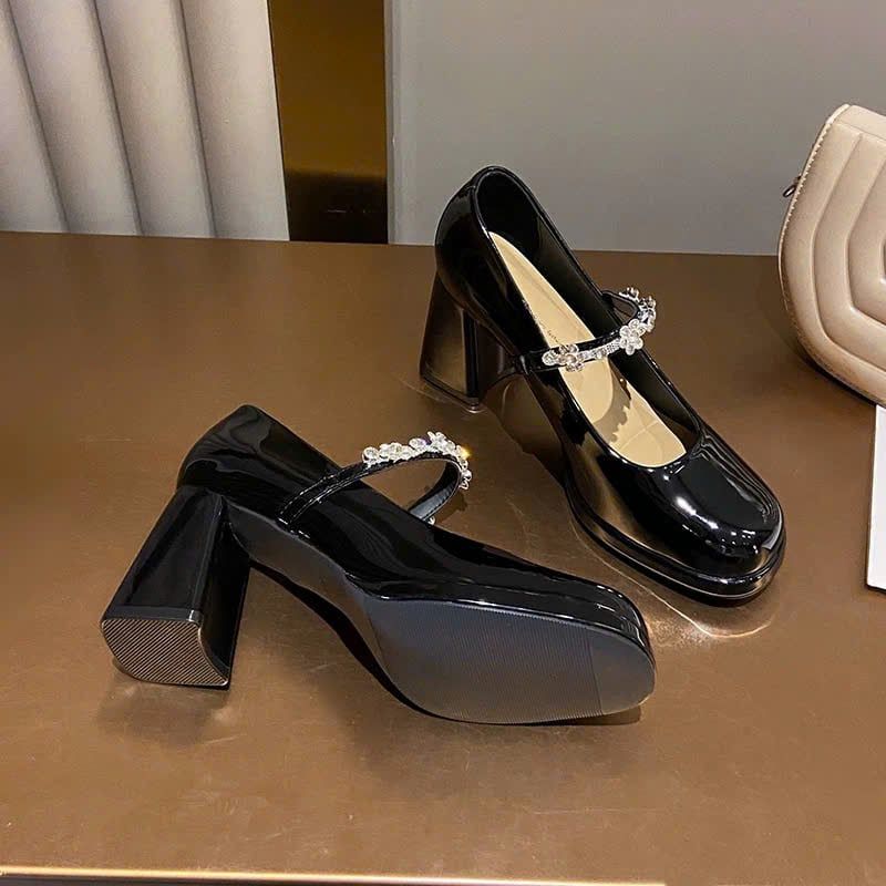  Giày Cao Gót 7 Phân Da Bóng Đính Đá Cao Cấp 8385-3 