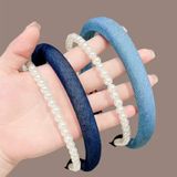  Bờm tóc kép màu denim phối bờm ngọc trai - H-BOM169 