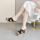  Dép Nữ Gót Vuông 7 Phân Đế Đúc Da Bóng Cao Cấp 53118-8 