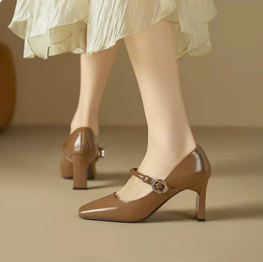 Giày Mary Jane Cao Gót 7 Phân Da Lì Cao Cấp C238 