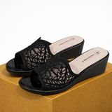  Dép Xuồng Trung Niên Cao Gót 5 phân Đính Đá Phối Lưới Cao Cấp Fullbox Hãng 7515 