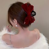  Kẹp tóc bản dài nơ nhung gắn tag vàng - KD-215 