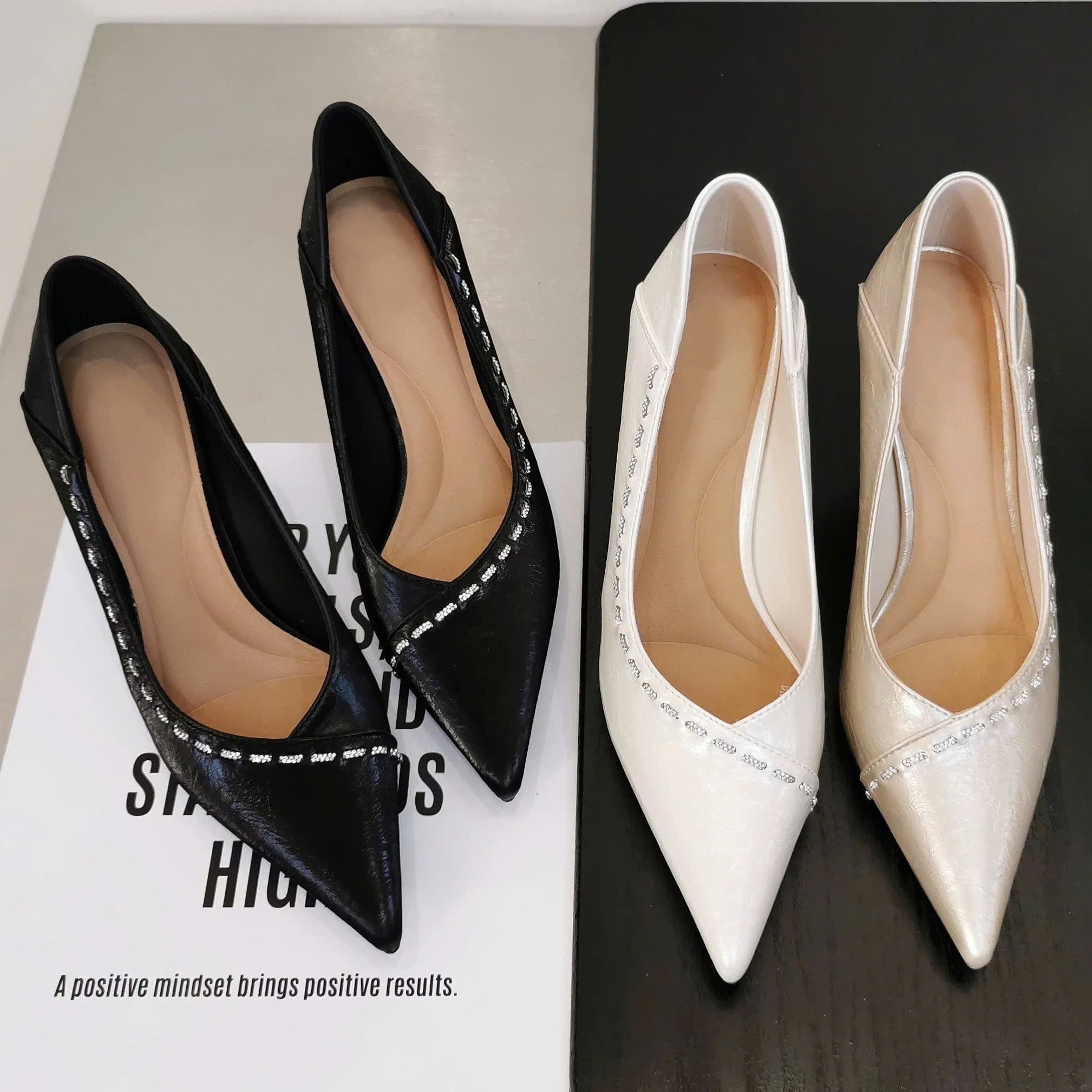  Giày Cao Gót 8 Phân Da Lì Phối Đá Cao Cấp BX878-1 