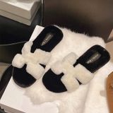  Dép Nữ Phối Lông Đế Bệt Chữ H Cao Cấp L666 