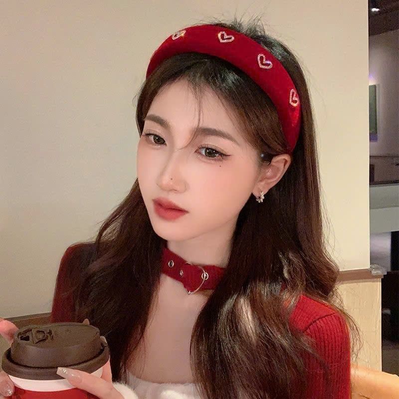  Bờm tóc nhung đính đá trái tim - H-BOM174 