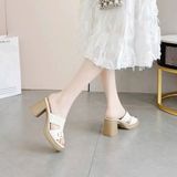  Dép Nữ Gót Vuông 7 Phân Đế Đúc Da Bóng Cao Cấp 53118-8 