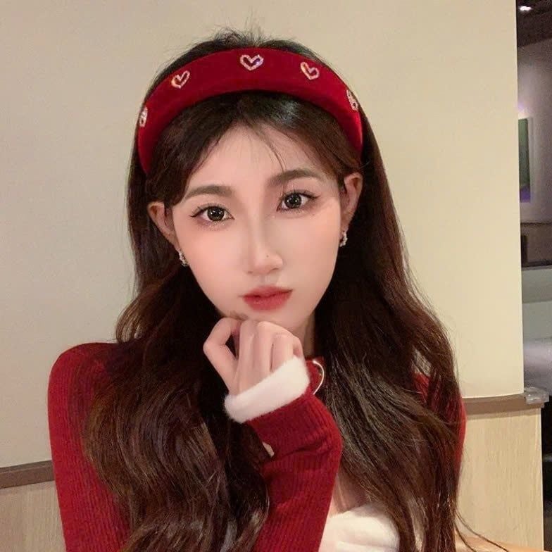  Bờm tóc nhung đính đá trái tim - H-BOM174 