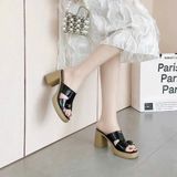  Dép Nữ Gót Vuông 7 Phân Đế Đúc Da Bóng Cao Cấp 53118-8 