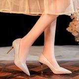  Giày Cao Gót 8 Phân Da Phối Kim Tuyến Cao Cấp 698-11 