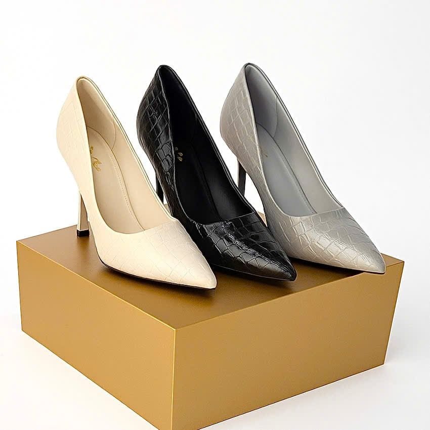  Giày Cao Gót 9 Phân Da Bóng Dập Vân Cao Cấp F300-13 