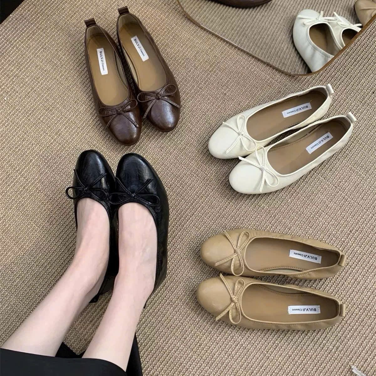  {Form Chuẩn} Giày Búp Bê Bệt Phối Nơ Da Lì Cao Cấp VN1989 