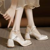  Giày Cao Gót Vuông 7 Phân Da Phối Lụa Satin Cao Cấp 180-3 