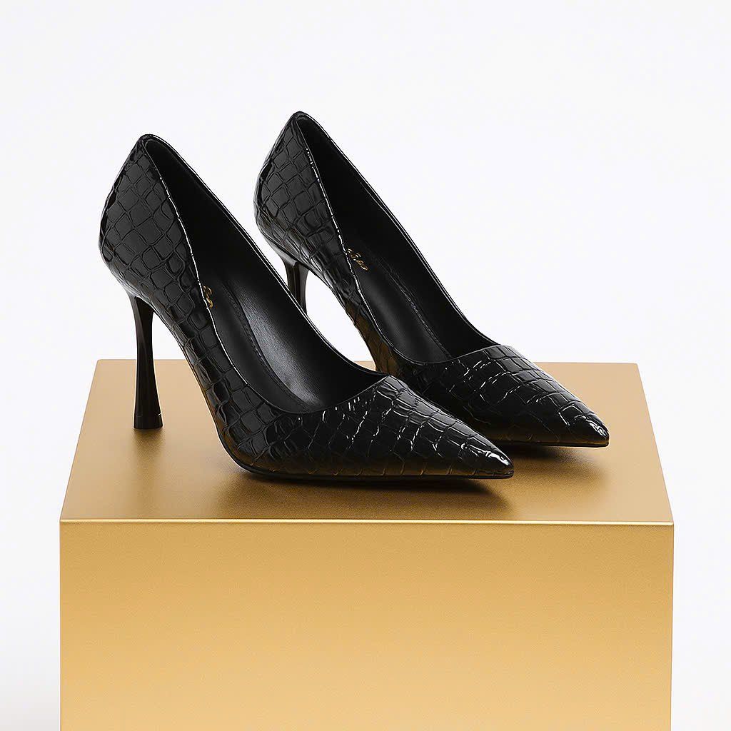  Giày Cao Gót 9 Phân Da Bóng Dập Vân Cao Cấp F300-13 