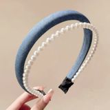  Bờm tóc kép màu denim phối bờm ngọc trai - H-BOM169 