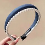  Bờm tóc kép màu denim phối bờm ngọc trai - H-BOM169 