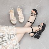  Giày Sandal Đế Xuồng 9 phân Đính Đá QCCC 828108 