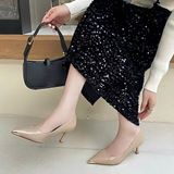  Giày Cao Gót Nữ 6 Phân Bọc Mũi Kim Loại Da Bóng Cao Cấp 399-110 