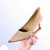  Giày Cao Gót Nữ 6 Phân Bọc Mũi Kim Loại Da Bóng Cao Cấp 399-110 